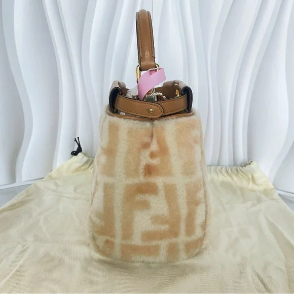 Fendi Peekaboo Shearling FF Motif Top Handle Bag - Picture 3 of 12